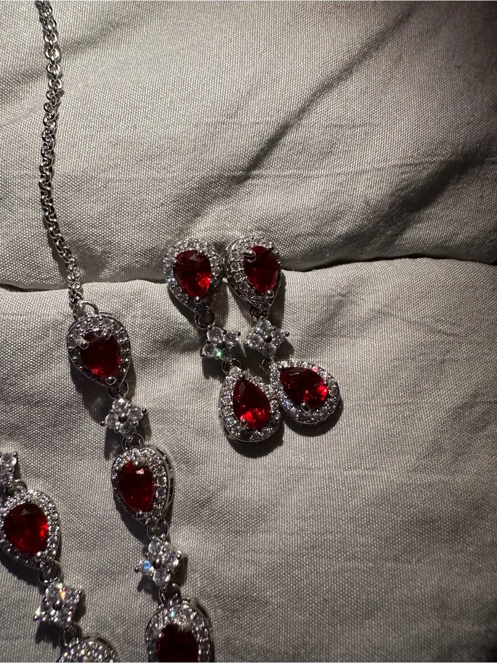 Red Teardrop Crystal Necklace, Bracelet & Earring Set